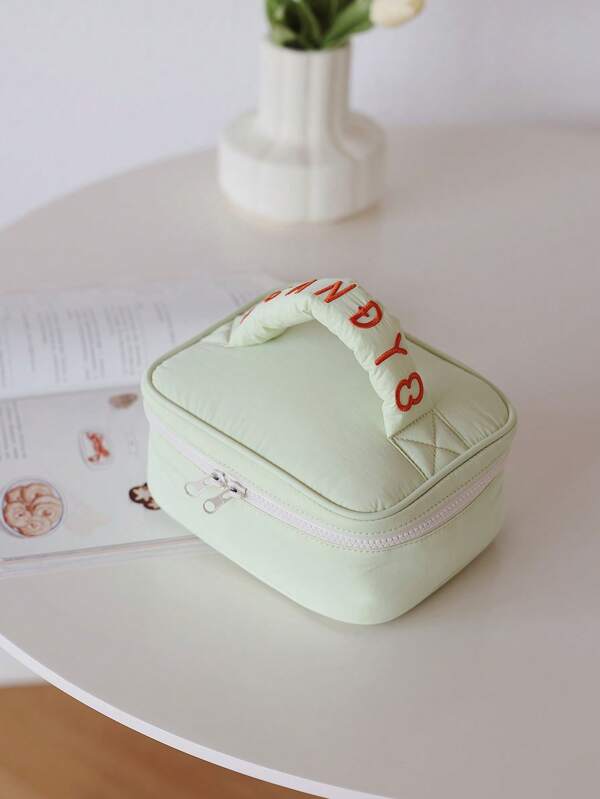 1pc Letter Embroidered Portable Square Makeup Bag