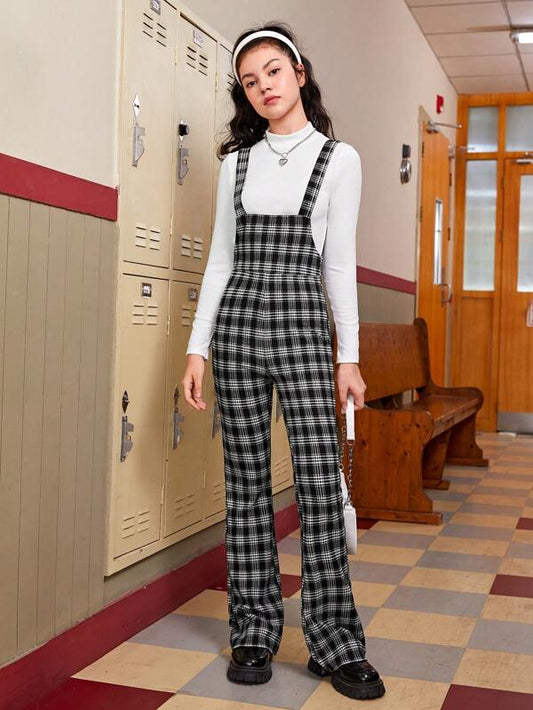 SHEIN Teen Girl Plaid Print Overall Jumpsuit Without Tee