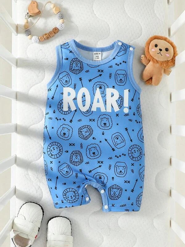 Baby Letter & Cartoon Graphic Tank Romper