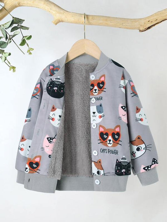 Toddler Girls Letter & Cartoon Graphic Bomber Jacket