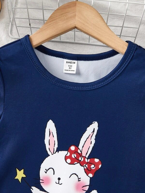 Toddler Girls Rabbit & Letter Graphic Ruffle Hem Nightdress