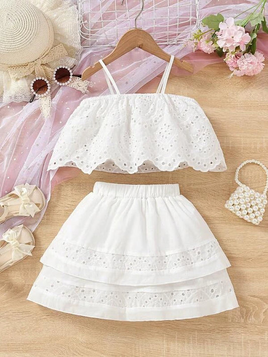 Toddler Girls Eyelet Embroidery Cami Top & Layer Hem Skirt