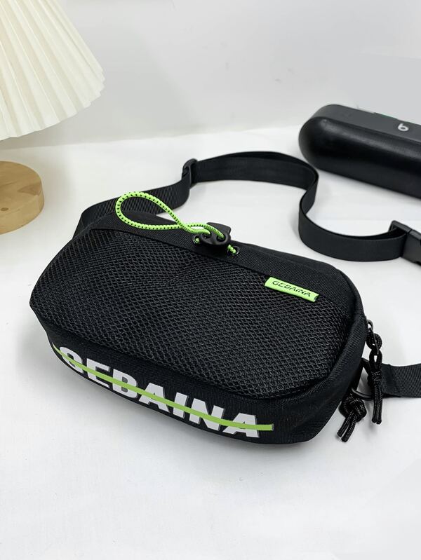 Men's Small Casual Letter Printed Chest Bag, Fashionable Single Shoulder Sling Bag With Theft-proof Strap, Leisure Crossbody Bag Ultra-thin Backpack For Outdoor Walking Hiking Cycling