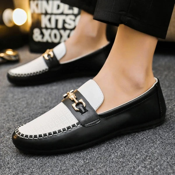 Fashionable Driving Shoes For Men, Two Tone Metal Decor Slip-on Loafers