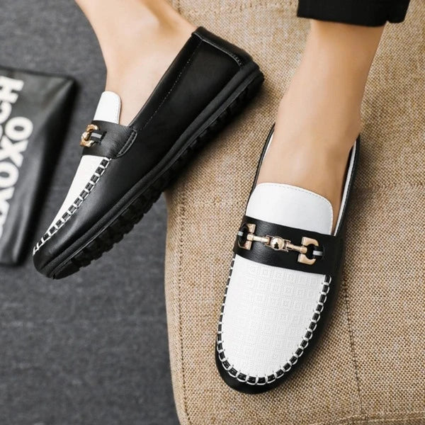 Fashionable Driving Shoes For Men, Two Tone Metal Decor Slip-on Loafers