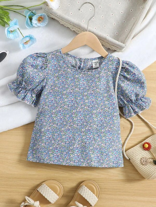 Toddler Girls Ditsy Floral Print Puff Sleeve Blouse