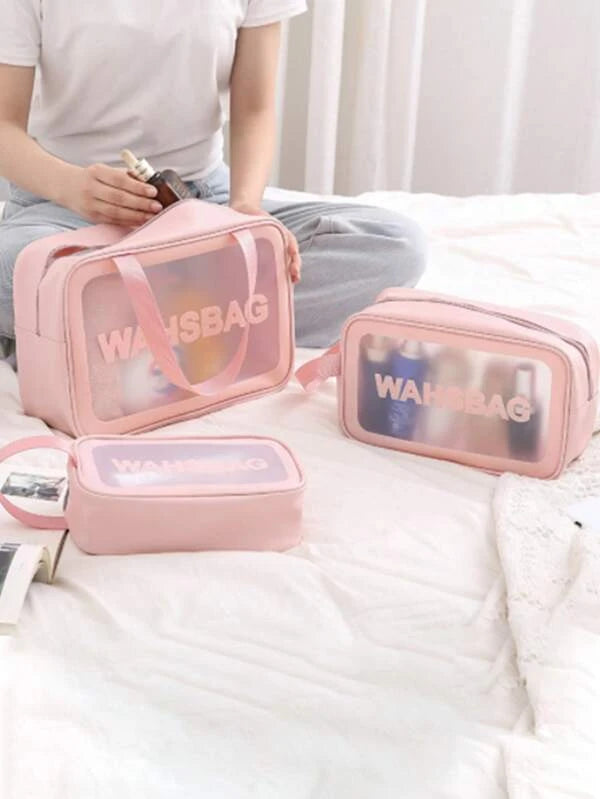 3pcs Letter Graphic Toiletry Bag Set PVC