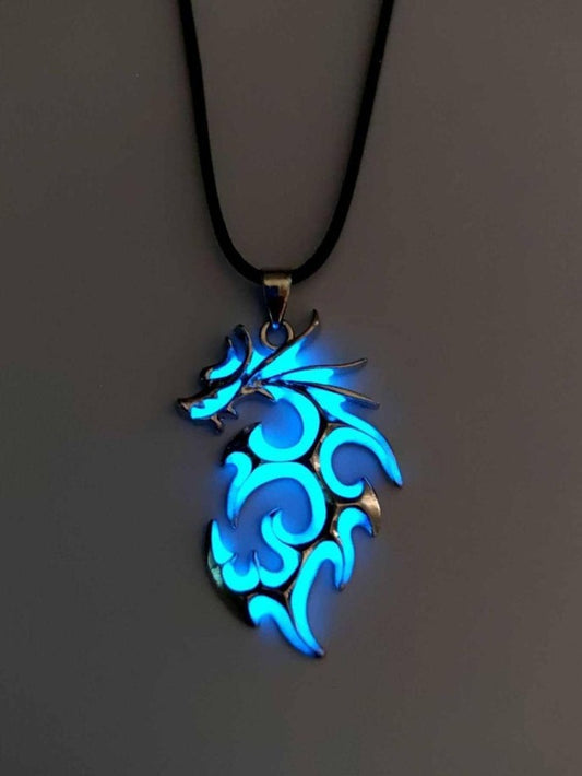 Men Glow In The Dark Dragon Charm Necklace Zinc Alloy Blue