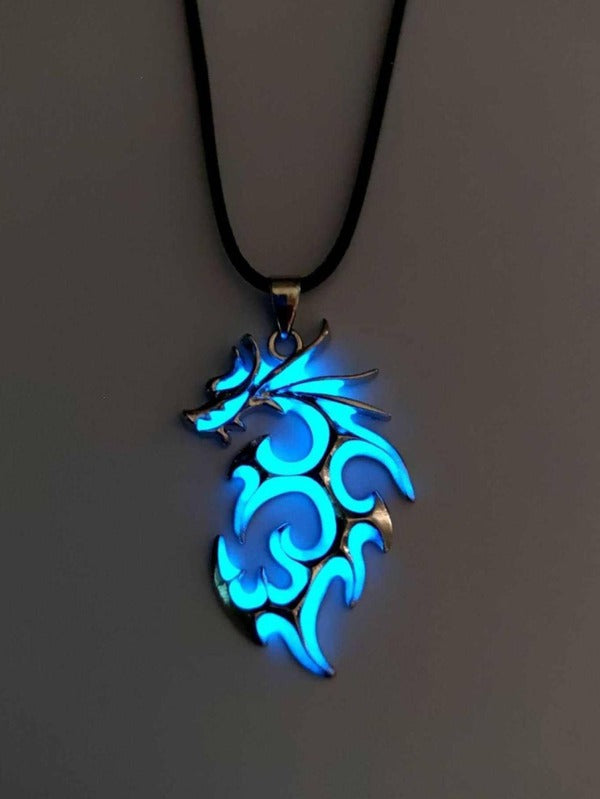 Men Glow In The Dark Dragon Charm Necklace Zinc Alloy Blue