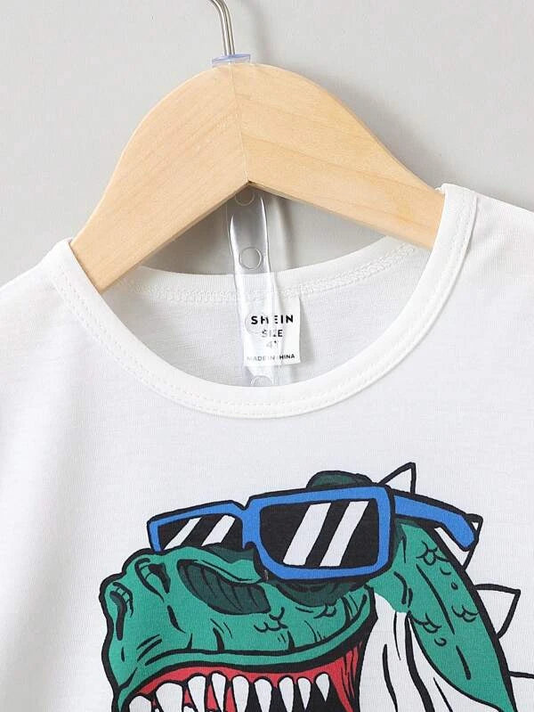 Toddler Boys Dinosaur Print Tee & Contrast Side Seam Shorts