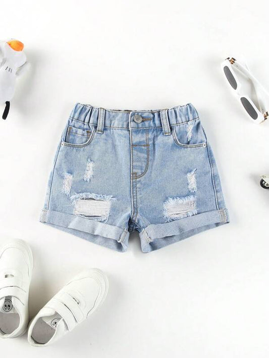 Toddler Girls Ripped Roll Up Hem Denim Shorts