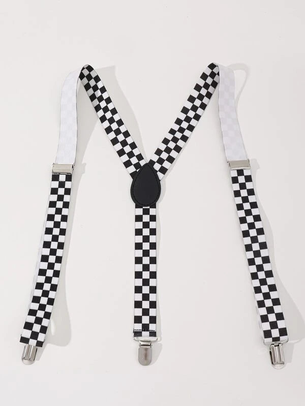 1pc Unisex Checkerboard Pattern Fashionable Suspender For Daily Life