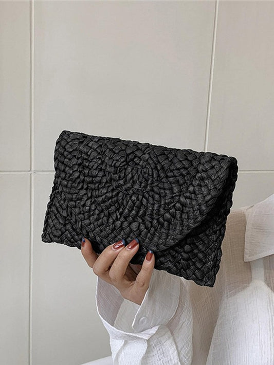 Corn Husk Weave Dinner Clutch Bag Women's Fashion Simple Solid Color Straw Large Purse Woman Summer Casual