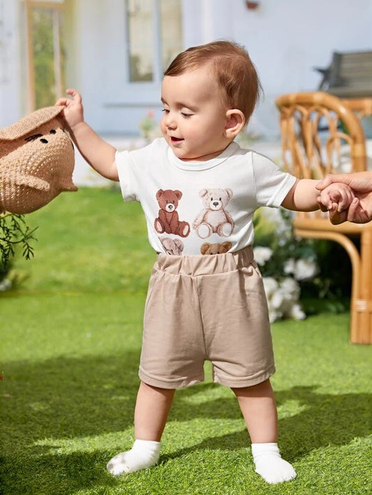 Baby Bear Print Tee Bodysuit & Shorts