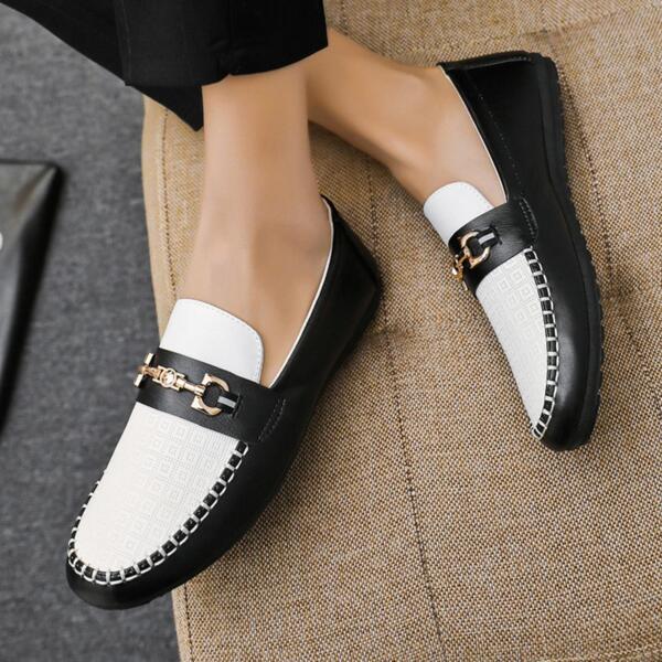 Fashionable Driving Shoes For Men, Two Tone Metal Decor Slip-on Loafers