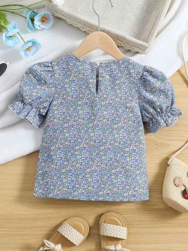 Toddler Girls Ditsy Floral Print Puff Sleeve Blouse