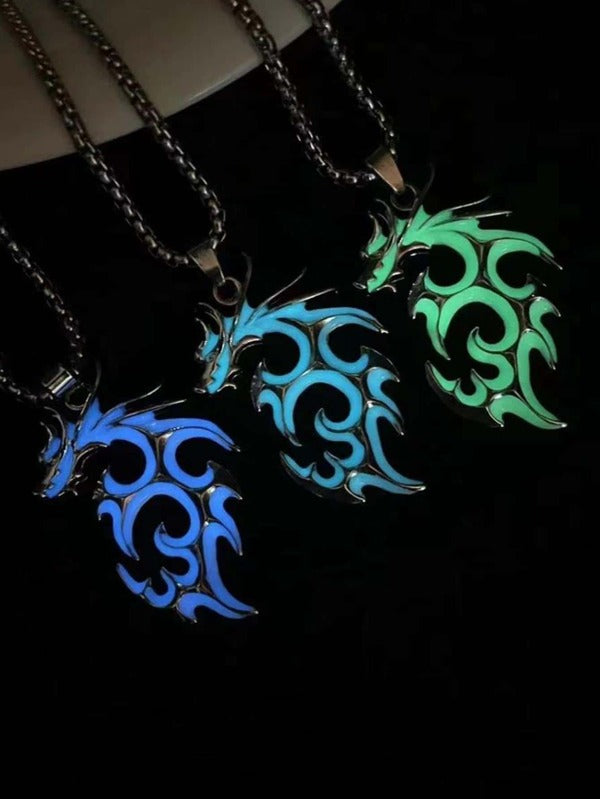 Men Glow In The Dark Dragon Charm Necklace Zinc Alloy Blue