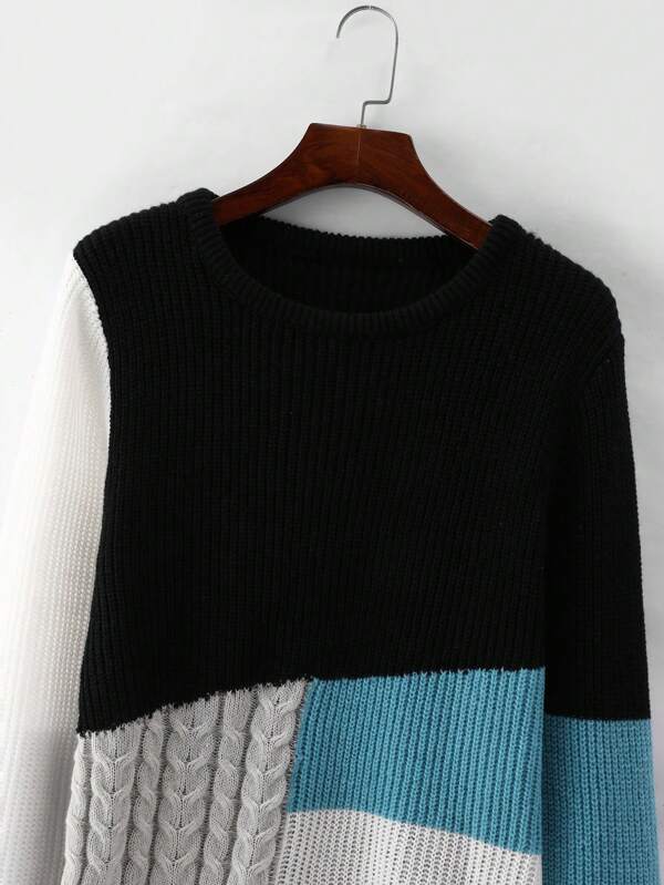 Manfinity LEGND Men Color Block Cable Knit Sweater