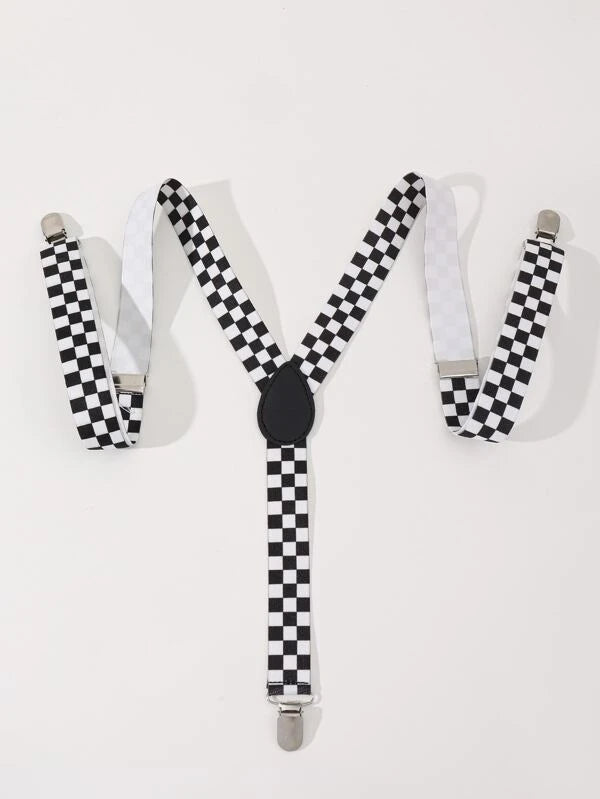 1pc Unisex Checkerboard Pattern Fashionable Suspender For Daily Life