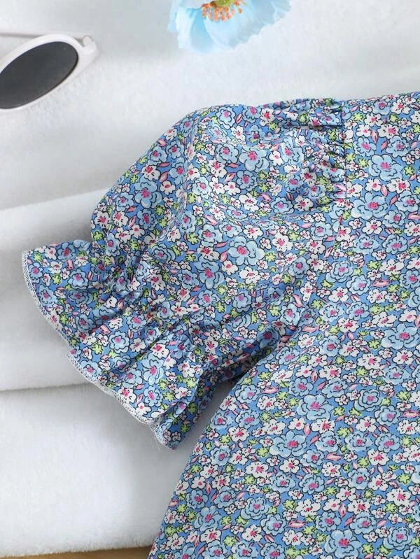 Toddler Girls Ditsy Floral Print Puff Sleeve Blouse