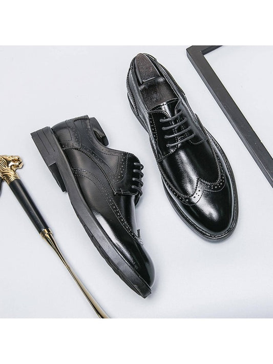 Men Lace Up Wingtip Detail Derby Shoes, Work Office Black Dress Shoes