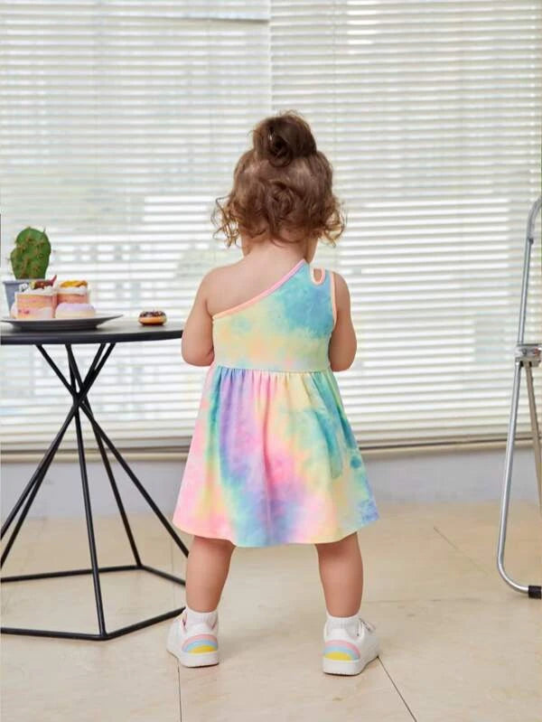 SHEIN Baby Tie Dye One Shoulder Dress