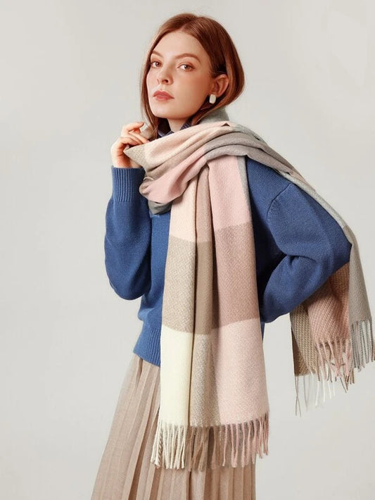 Tassel Decor Color Block Scarf