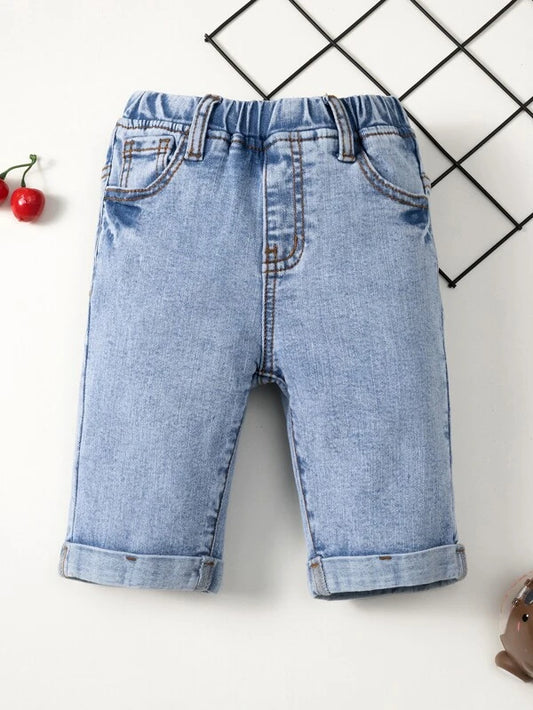 Toddler Boys Elastic Waist Roll Hem Denim Shorts