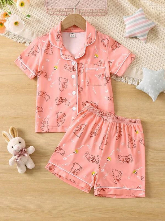 Toddler Girls Cartoon Graphic Contrast Piping PJ Set