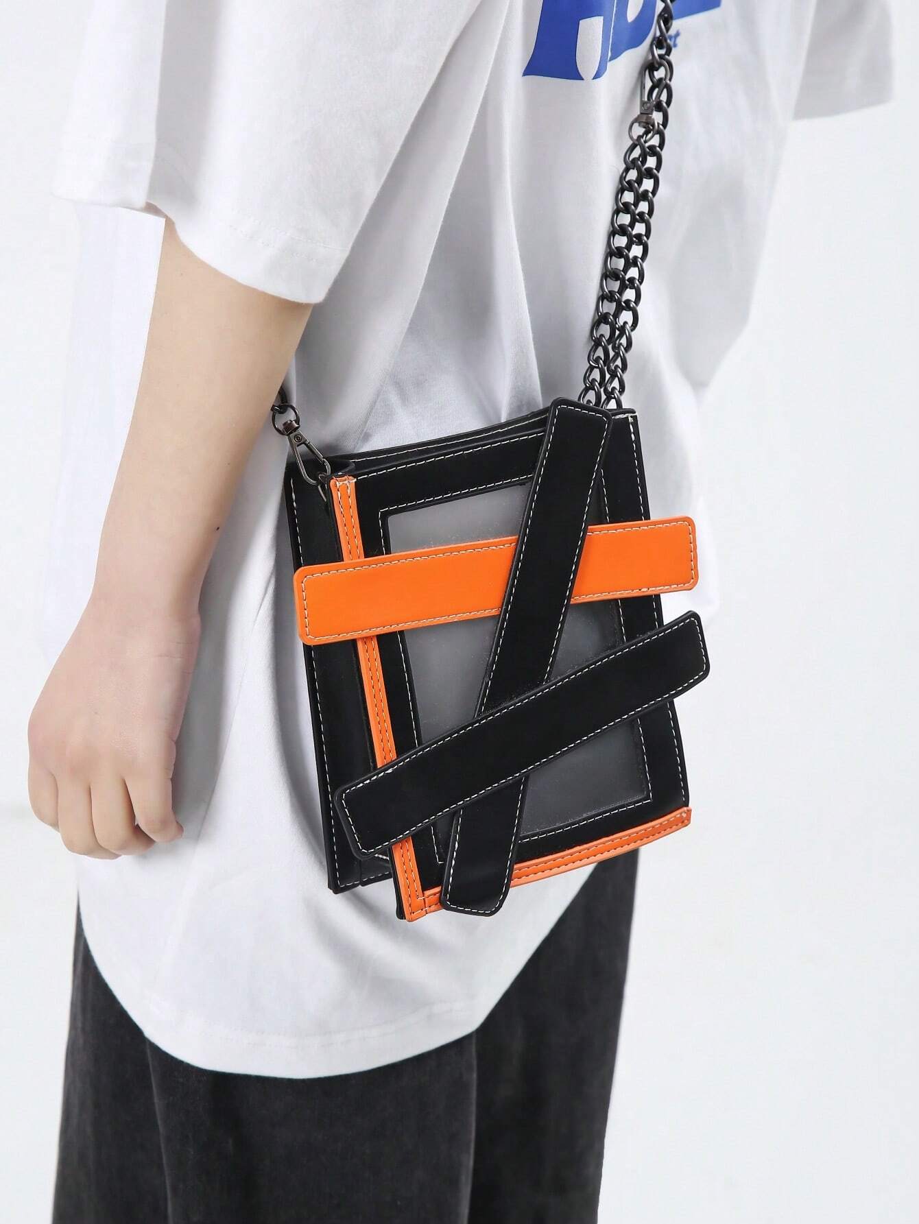 Mini Color Block Square Bag Chain Strap Pu