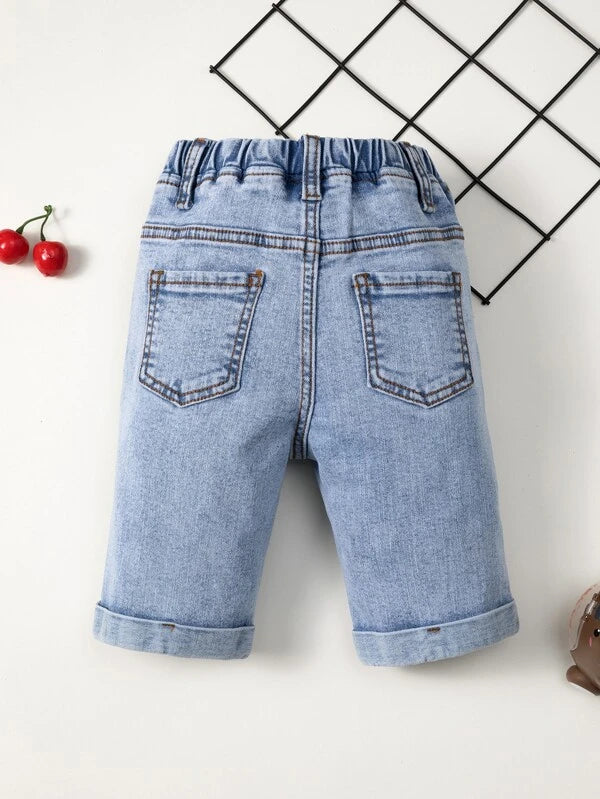 Toddler Boys Elastic Waist Roll Hem Denim Shorts