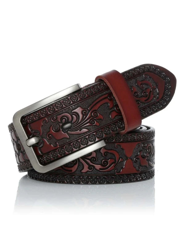 1pc Men Scroll Detail Square Buckle Fashionable Belt For Daily Life