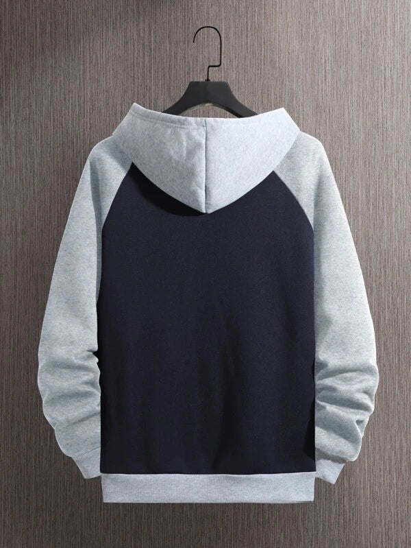 Men Letter Graphic Raglan Sleeve Drawstring Thermal Lined Hoodie