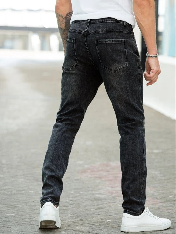 Men Slant Pocket Straight Leg Jeans