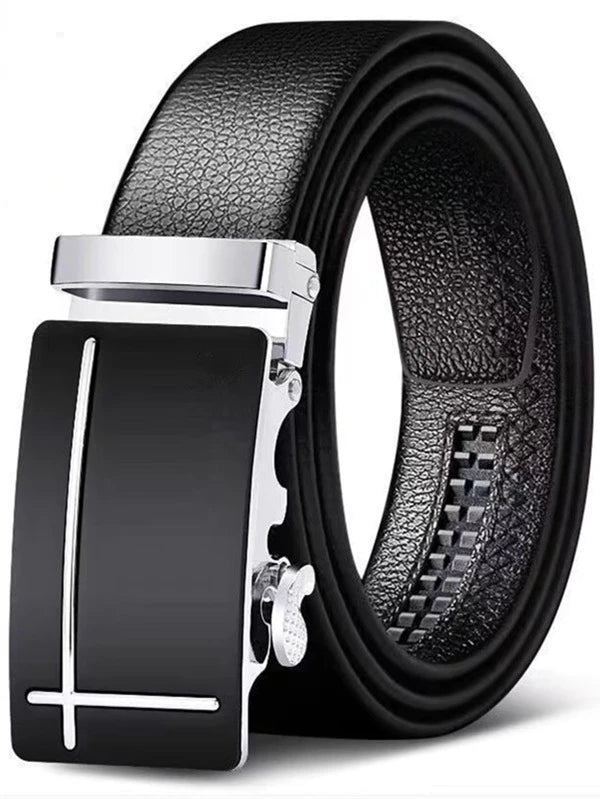 Men Litchi Embossed Automatic Buckle Belt