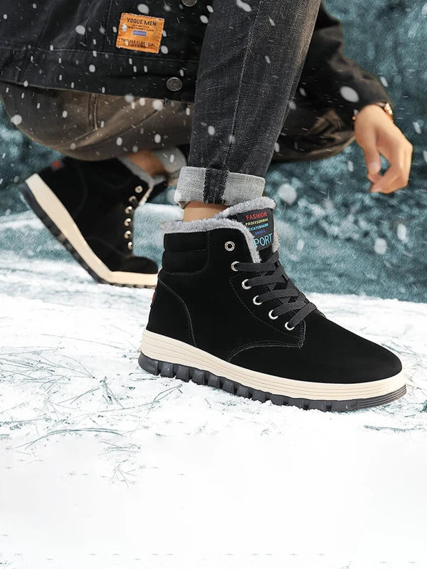 Men Lace-up Front Thermal Lined Snow Boots, Leisure Faux Suede Boots