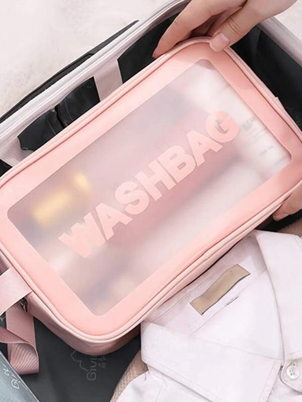 3pcs Letter Graphic Toiletry Bag Set PVC