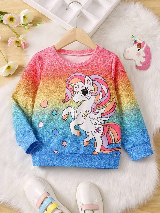 Young Girl Unicorn Print Ombre Sweatshirt