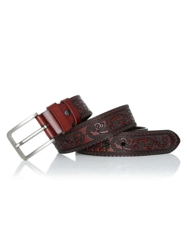 1pc Men Scroll Detail Square Buckle Fashionable Belt For Daily Life