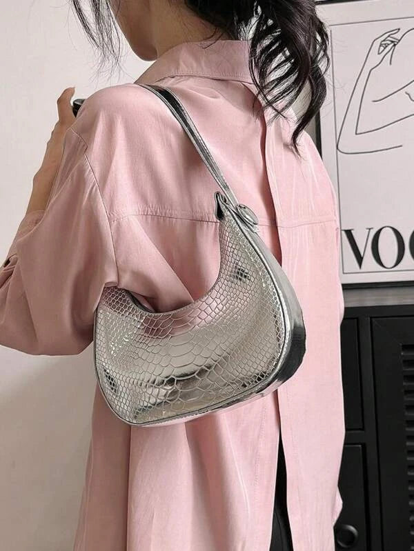 Crocodile Embossed Hobo Bag Metallic Funky