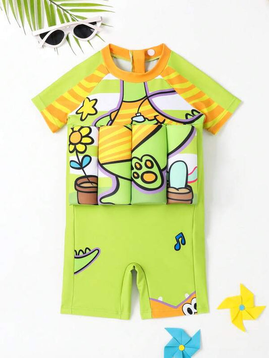 Toddler Boys Cartoon Graphic Zip Back Float One Piece Swimsuit