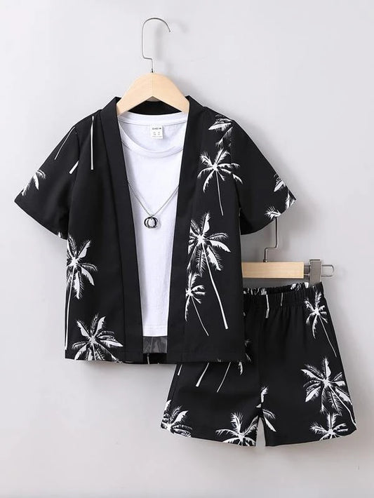 Toddler Boys Coconut Tree Print Kimono & Shorts Without Tee