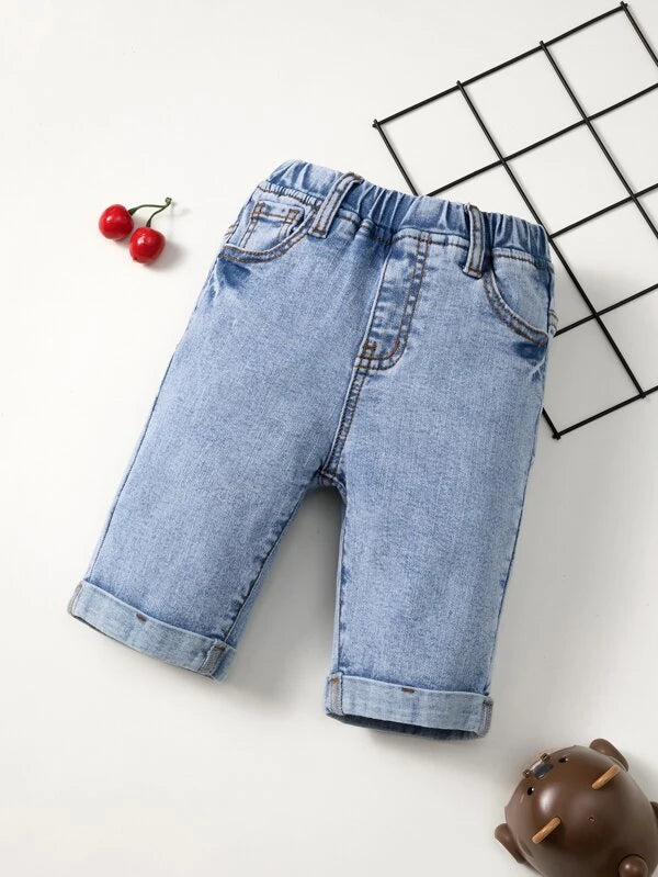 Toddler Boys Elastic Waist Roll Hem Denim Shorts