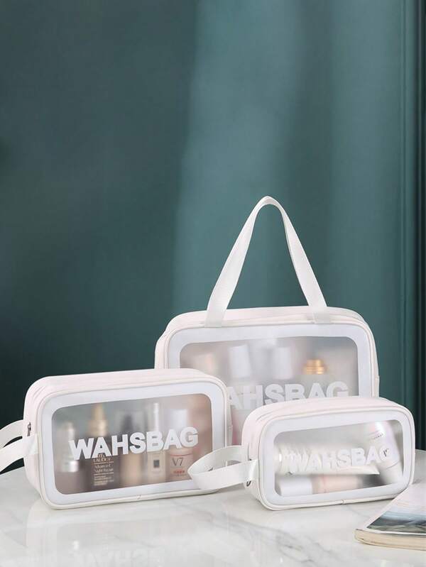 3pcs Letter Graphic Toiletry Bag Set PVC