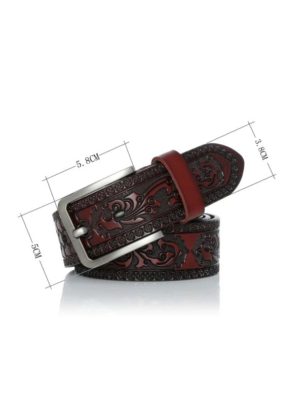 1pc Men Scroll Detail Square Buckle Fashionable Belt For Daily Life