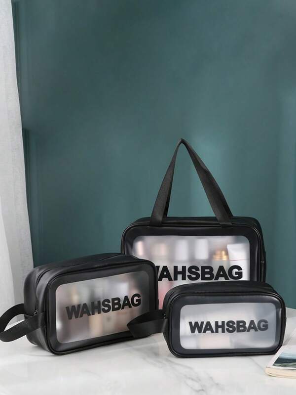 3pcs Letter Graphic Toiletry Bag Set PVC