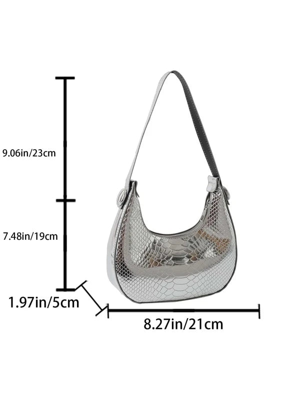 Crocodile Embossed Hobo Bag Metallic Funky