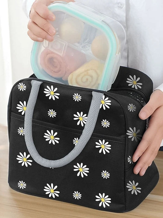 Daisy Printing Insulated Lunch Bag Large Capacity Portable Women's Picnic Thermal Cooler Storage Bag Lunch Tote Bag Insulated Lunch Box Bag For School Work For Picnic Travel Outdoors For Women Girl