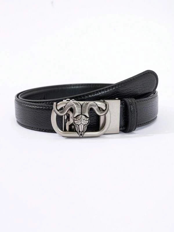 1pc Men Embossed Detail Animal Head Decor Fashionable Geometric Buckle Belt For Daily Life