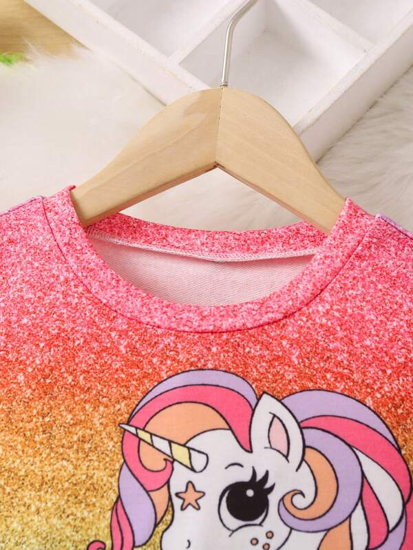 Young Girl Unicorn Print Ombre Sweatshirt